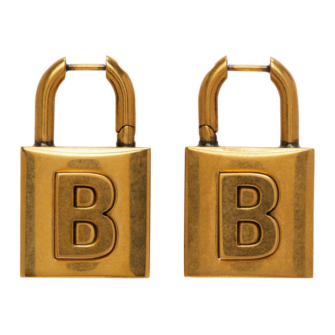 18K BB Gold Small Lock Earrings